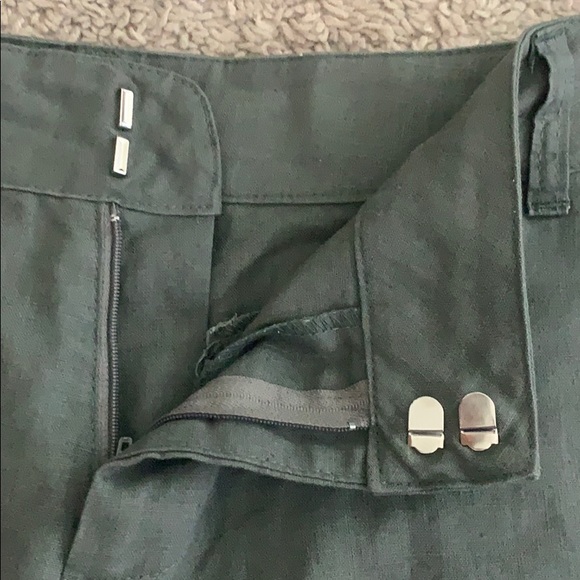 L olive green linen shorts w/pockets & belt loops - Picture 3 of 6